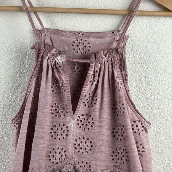 Topshop Women's Size 4 High Neck Mini Dress Pink Purple Eyelet Lace Ruffle - Picture 6 of 14